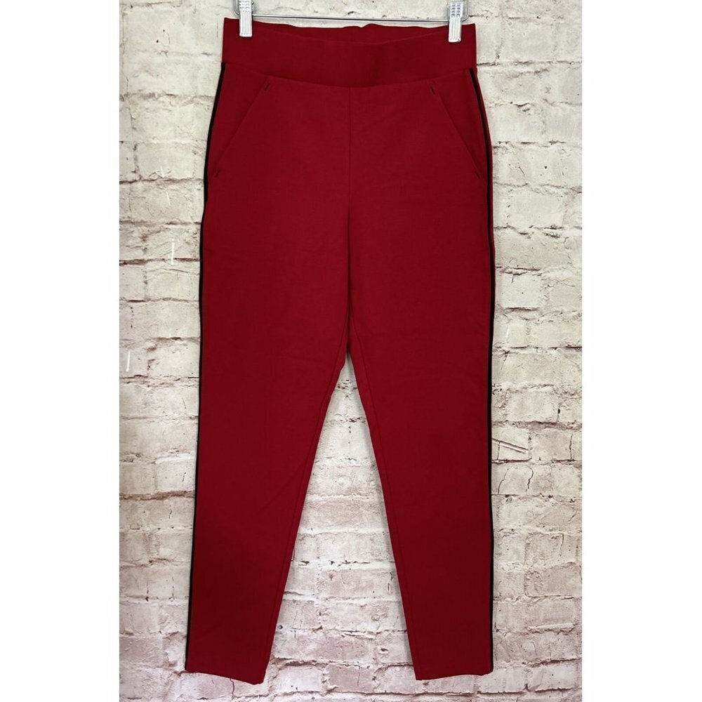 HUE Womens Work Ponte Knit 7/8 Slim Jogger Pant Work Style Deep Red Size S NEW